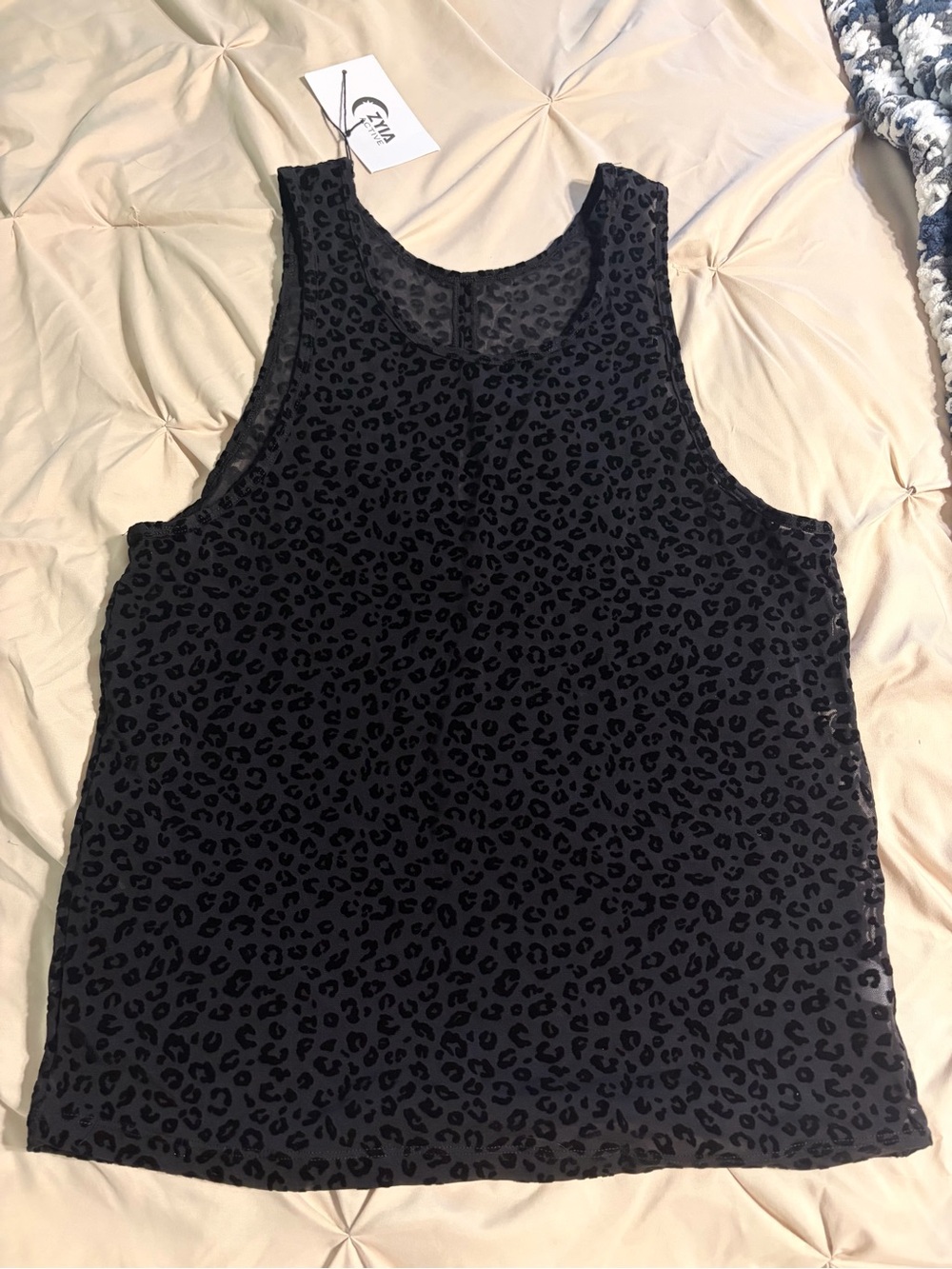ZYIA Black Leopard-Print Burnout Tank Top